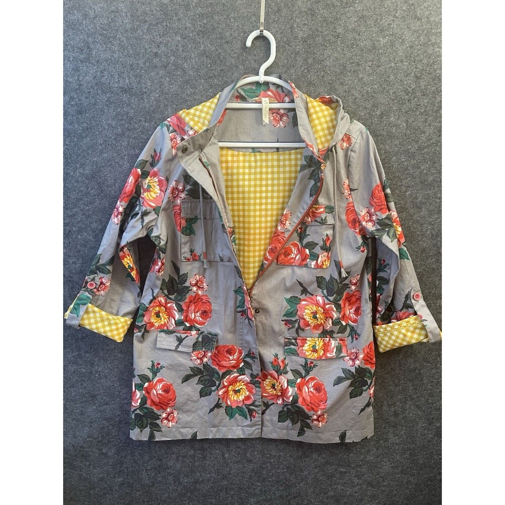 Matilda Jane Flower Yellow Gingham Checkered Women's Rain Jacket EUC Size Small